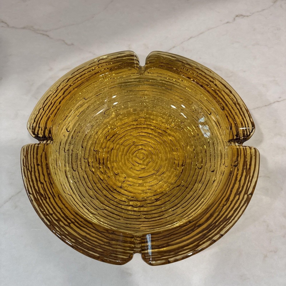 Anchor Hocking Lido Soreno Honey Amber Pressed Bark Ashtray Trinket MCM